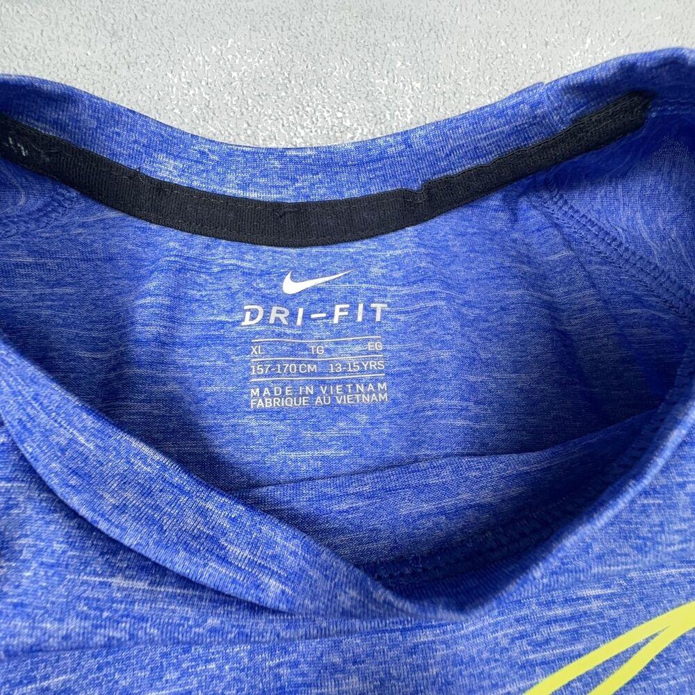 Nike Shirt Youth XL Blue Dri-FIT Short Sleeve UPF 40+ Training Top Swoosh Logo - Picture 3 of 8